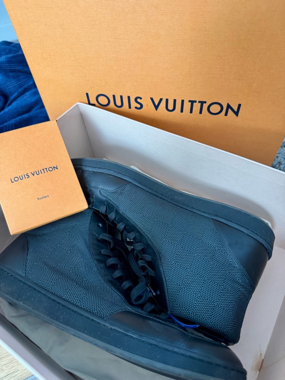 Louis Vuitton Men's Graphite Damier Black High-Top Sneakers - Picture 5 of 13